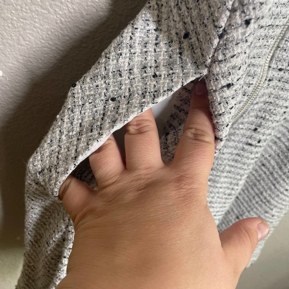 Ted Baker 4 Adalad Metallic Shift Dress White Gray Knit Tweed Fringe Sleeveless - Picture 7 of 9